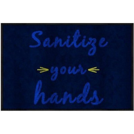 ANDERSEN Sanitize Your Hands - Carpeted Message Mat 3/8in Thick 2' x 3' Navy Blue/Black 3017629-825123140